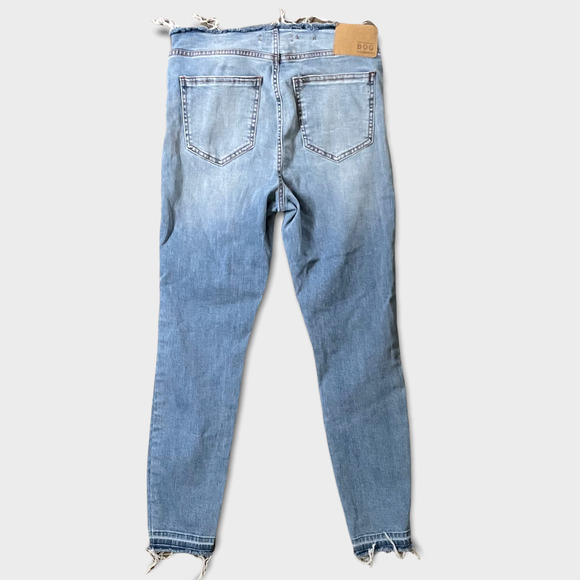 Band of Gypsies Light Blue Distressed Frayed Hem Button Fly Skinny Jeans Sz 30 - Picture 2 of 12